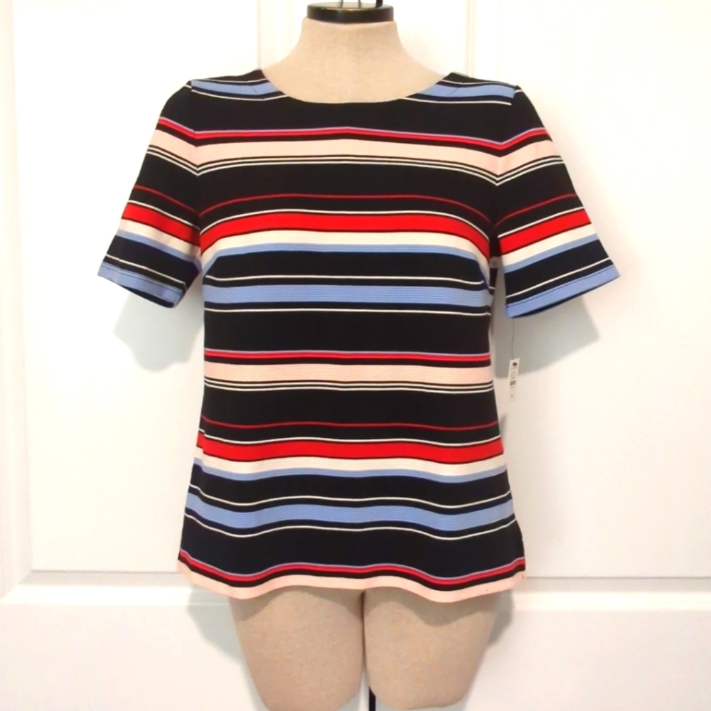 Talbots Women Size M Petite Short Sleeve Top Striped Stretch NEW-6